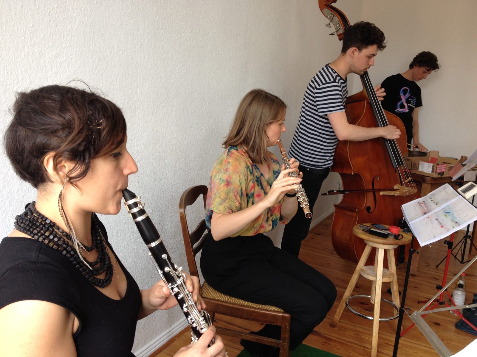 Quiver Ensemble in rehearsal — Rebecca Lane and Aviva Endean