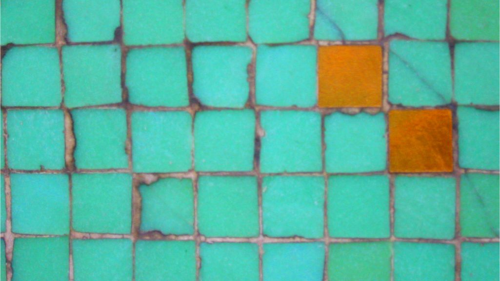 Score image from Scale — green mosaic tiles with two orange squares