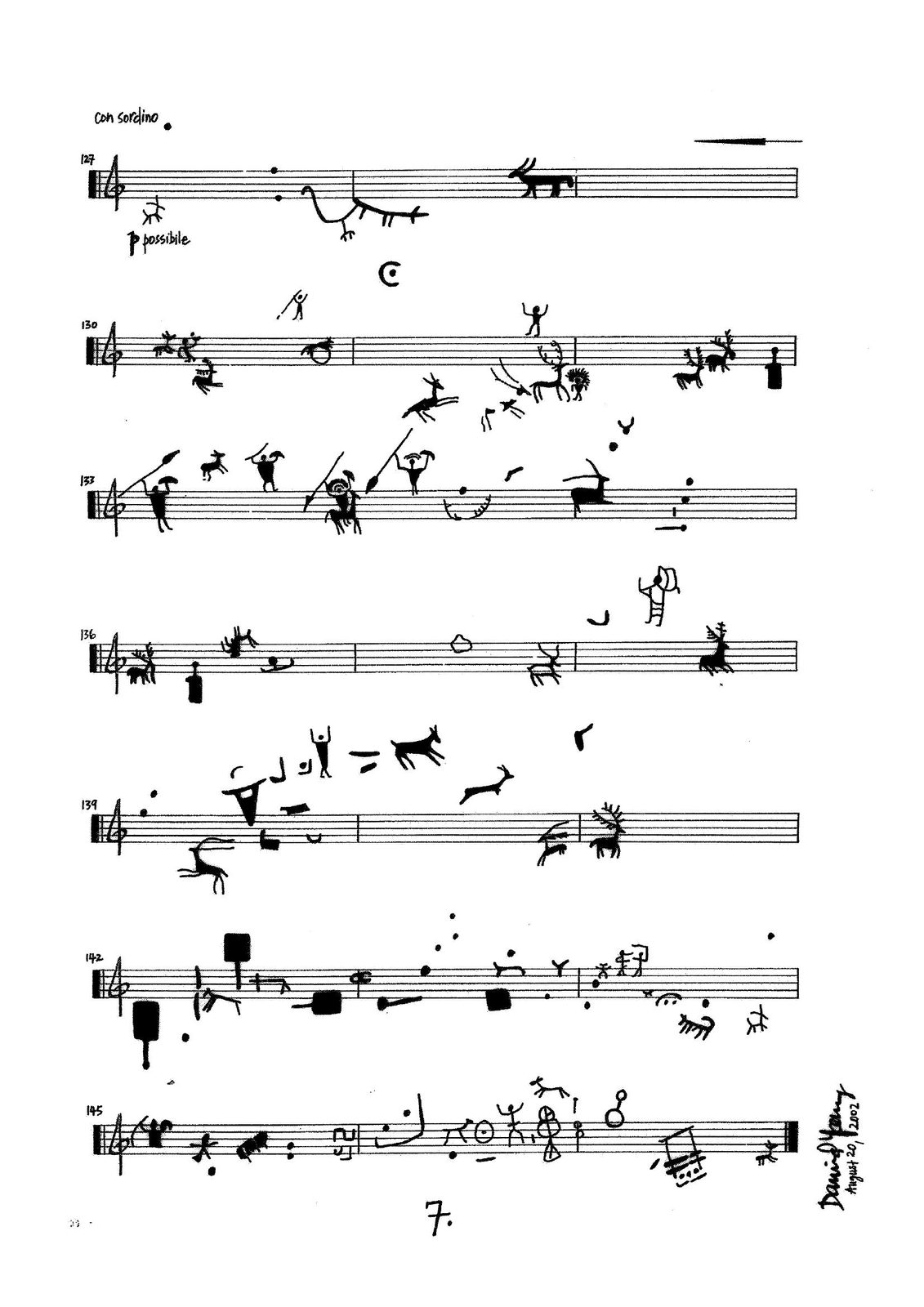 Animali final page — rock carvings on an empty stave