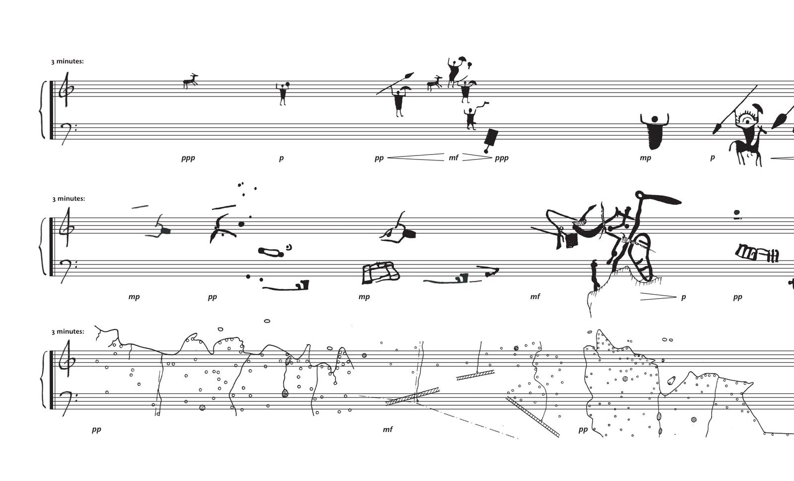 Incisioni Rupestri score — three 3-minute staves